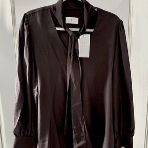 7 For All Mankind Black Blouse with Tie Neck NWT